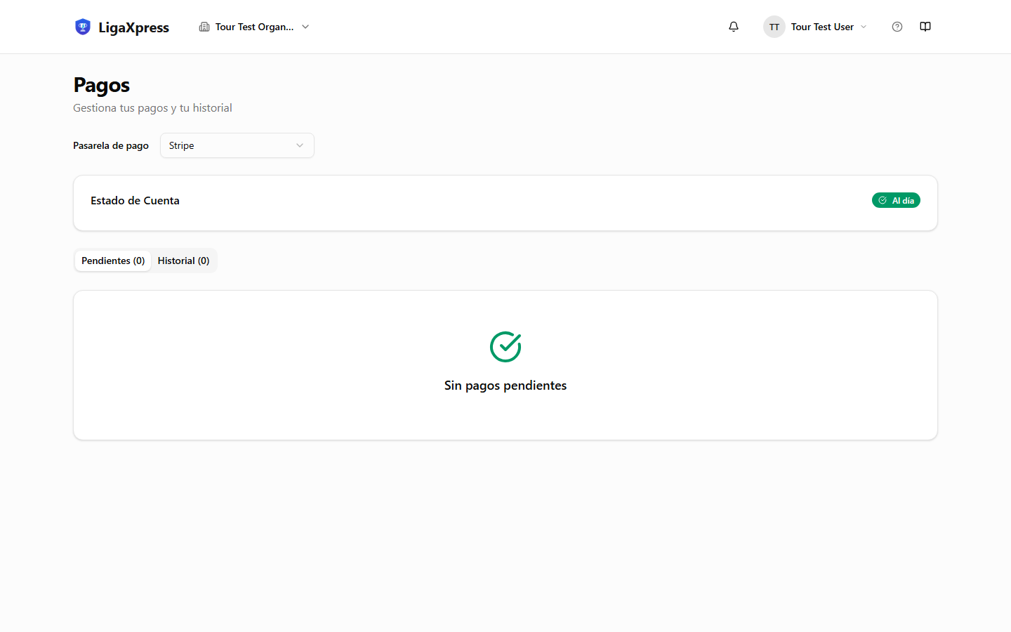 Pantalla de pagos en el dashboard