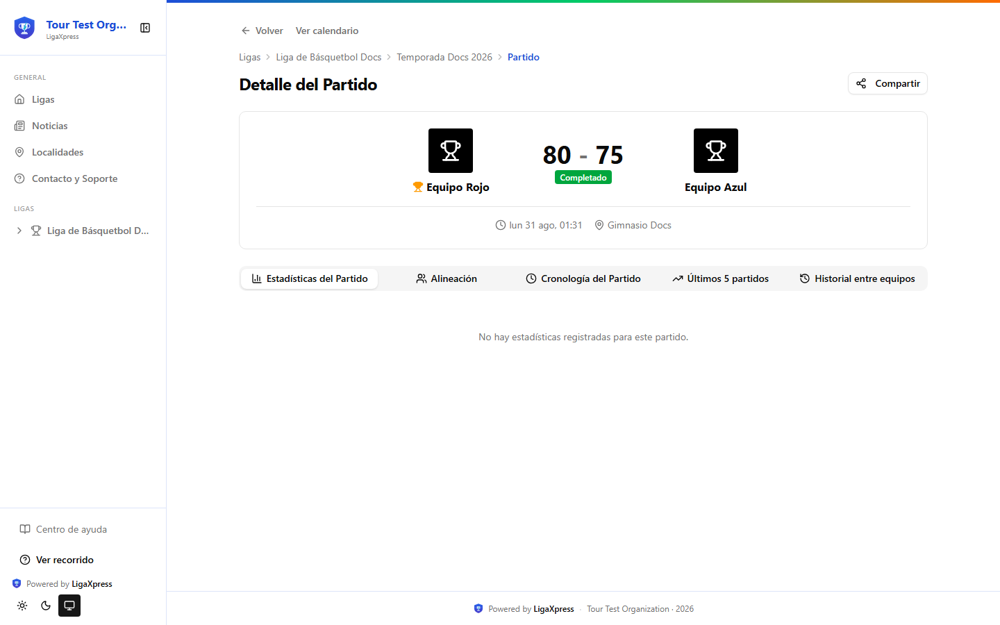 Detalle de un partido en el portal público