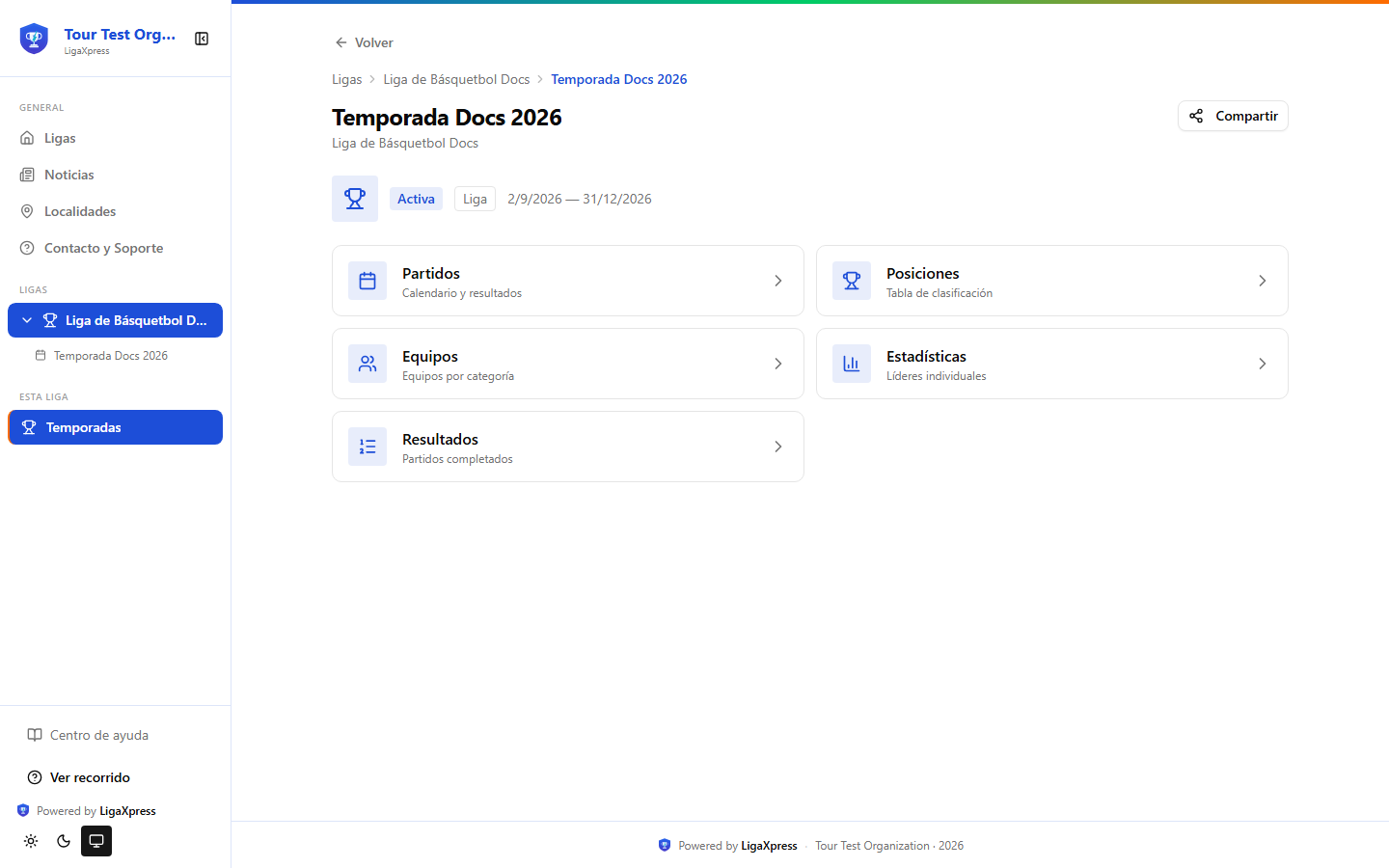 Página de una temporada en el portal público